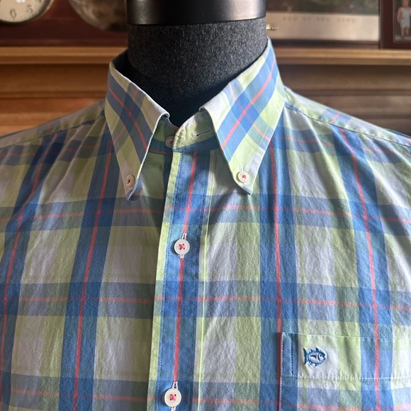 SOUTHERN TIDE 🐟 Men’s Blue, Coral & Yellow ‘SkipJack’ Button Down Shirt - Sz LG - Picture 3 of 12